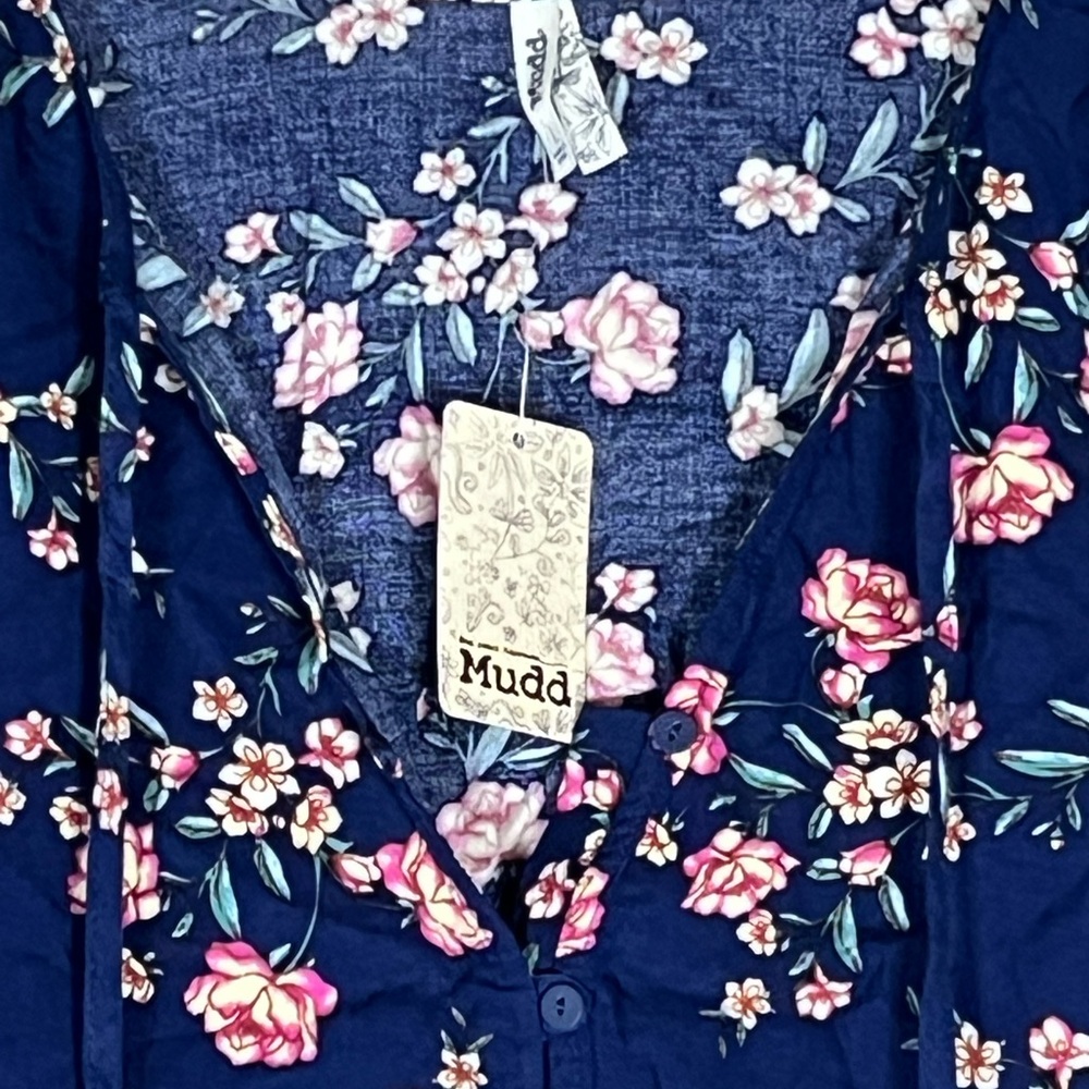 Mudd Navy Floral Button-Up Top